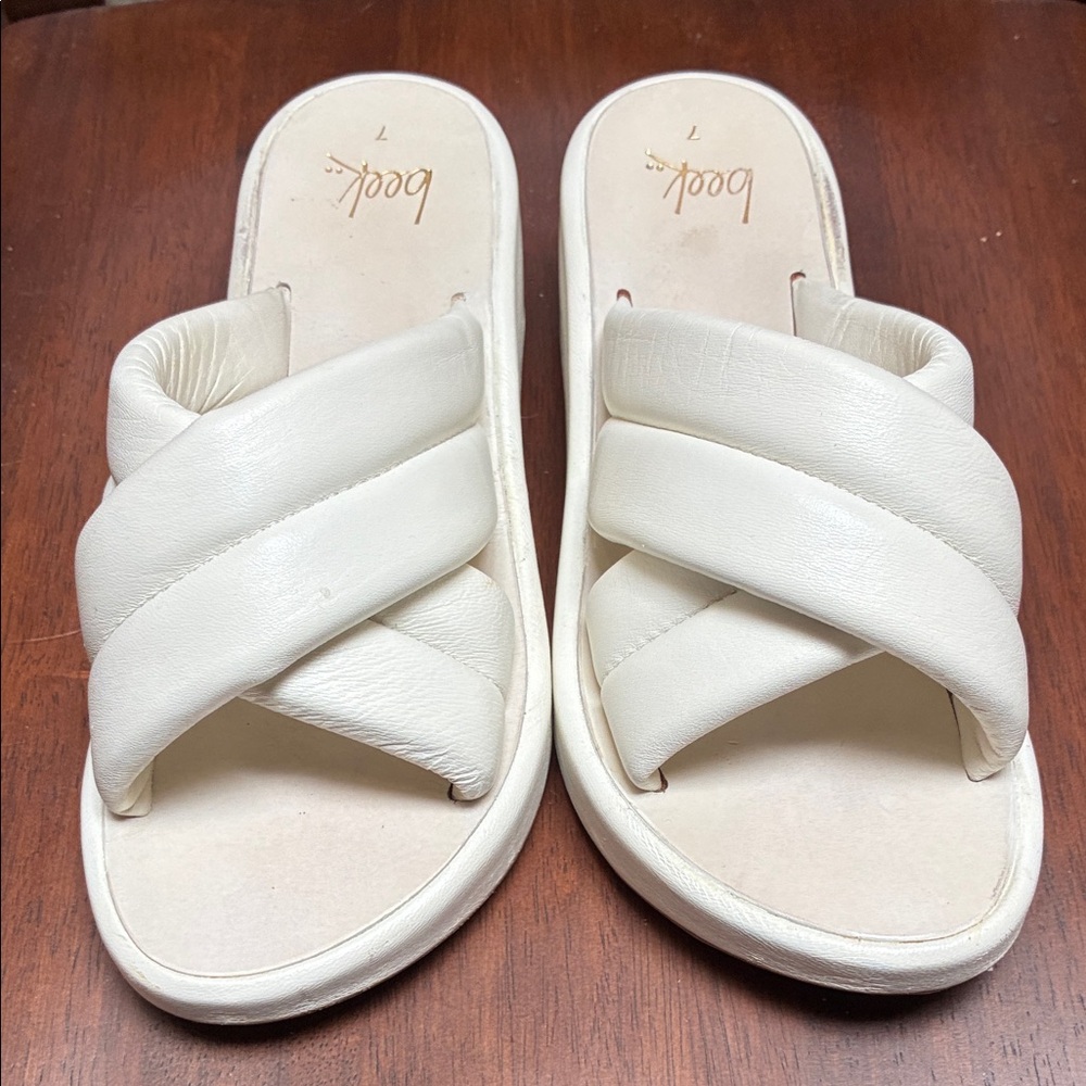 beek Cream Padded Cross-Over Slide Sandals